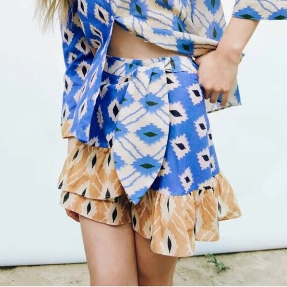 Zara Printed Wrap Pareo Mini Skirt Size Large - Picture 2 of 7